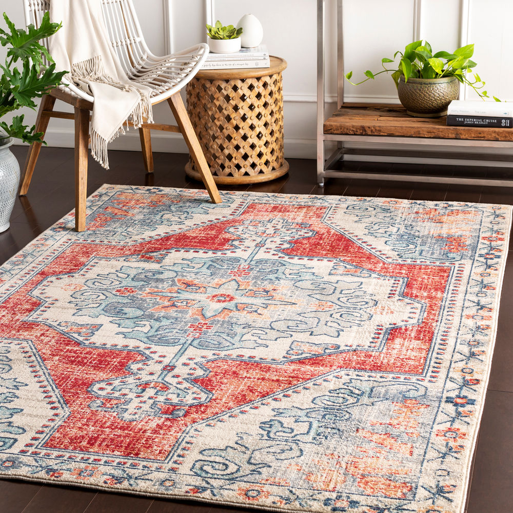 Surya Bohemian BOM-2300 Bright Red Transitional Abstract Rug