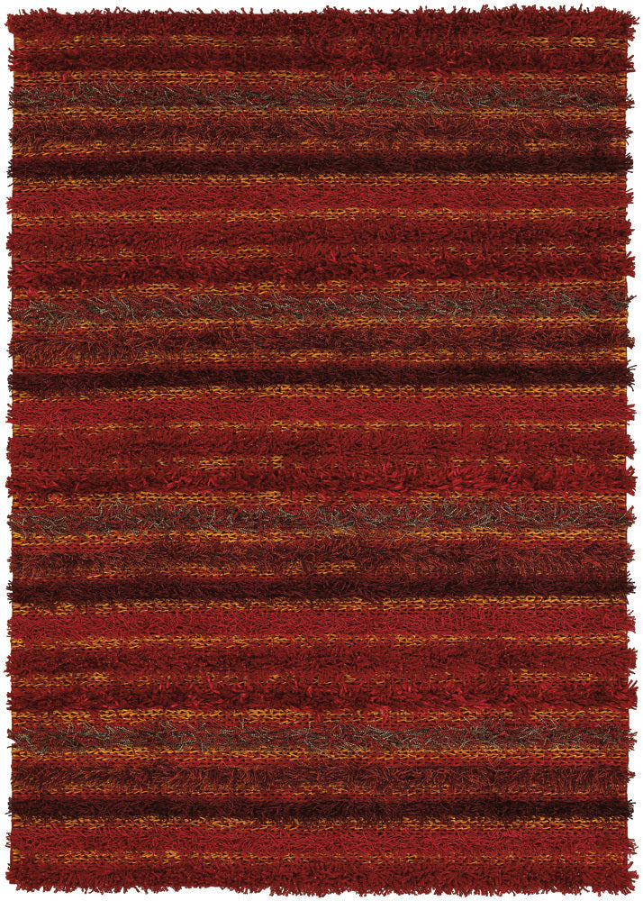 Modern Loom Lavasa LAV-21400 Dk. Red Shag Striped Rug